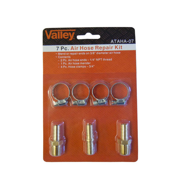 7 Pc 3/8" Dia Air Hose Repair Kit - Air hose ends, 1/4" NPT thread, air hose mender, clamps