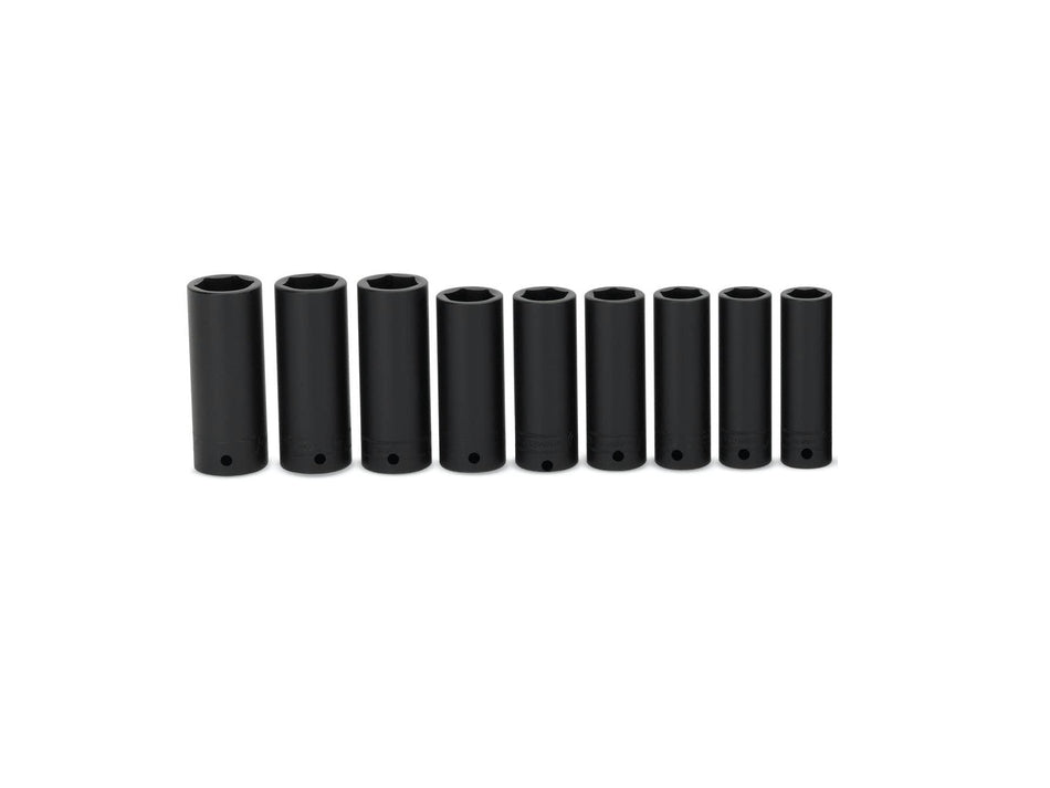 9 Pc Deep Impact Socket Set 1/2" Drive - 6 Point with Storage Rake, for Impact Wrench, Mechanics Grade