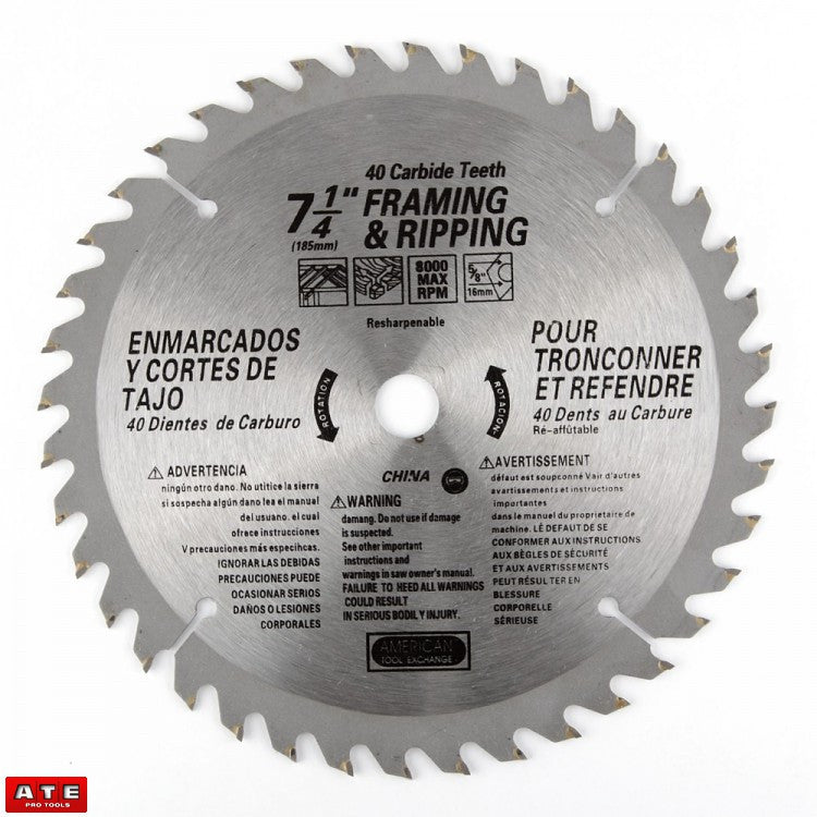 7 1/4" 40 Tooth Carbide Saw Blade - tool