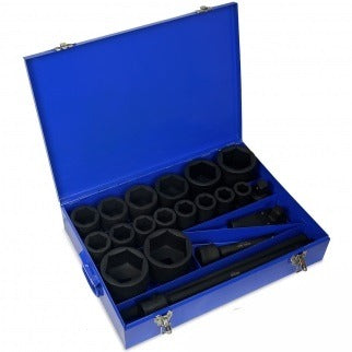 21 PC 1" Inch Drive Deep Impact Metric Socket Tool Set - tool