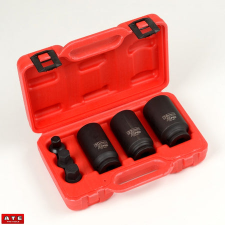 3pc 1/2" Drive Metric Shaft Hub Nut Impact Socket Set - tool