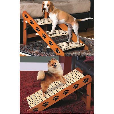 Convertible Pet Ramp to Steps for Old Pets - 3 Step Stairs, Foldable, Portable, Paw Print Pattern