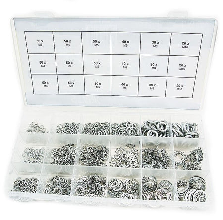 720-PC Assortment Spring Lock External & Internal Tooth Lock Washer Kit - tool