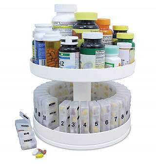 Revolving Monthly Spinning Medicine Vitamin Pill Box Holder Organizer Dispenser - tool