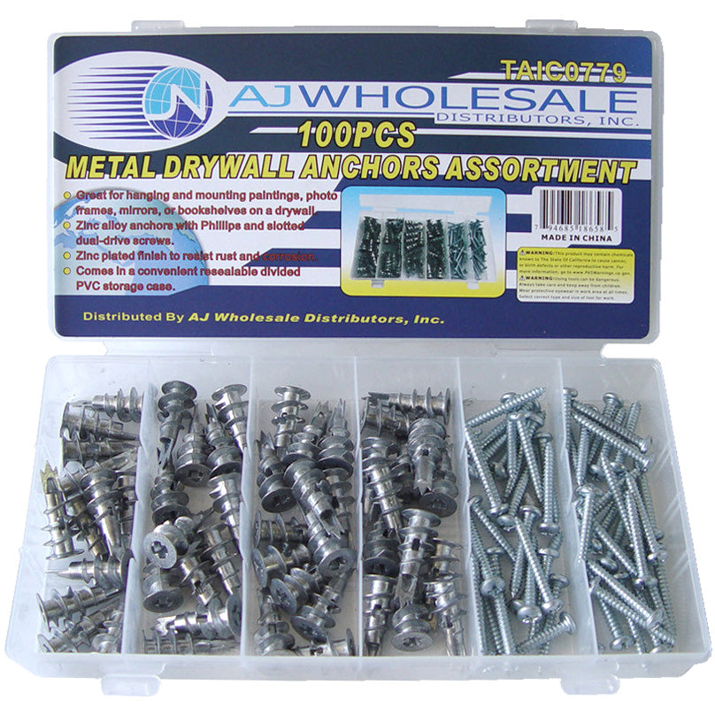 100 PC Metal Threaded Drywall Anchor for Heavy Items with Screws