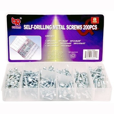 200 Piece Self Tapping Drill Drilling Threading Texs Metal Screw Assortment Kit - tool