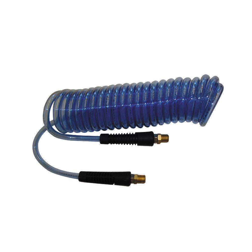 Short Blue Polyurethane Recoil Coil Air Hose 1/4" x 10 feet - tool