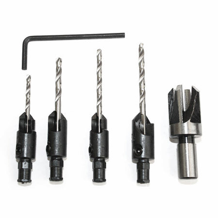 Wood Countersink Drill Bit  Set #6 #8 #10 #12 with 3/8 Plug Cutter Cutting - tool