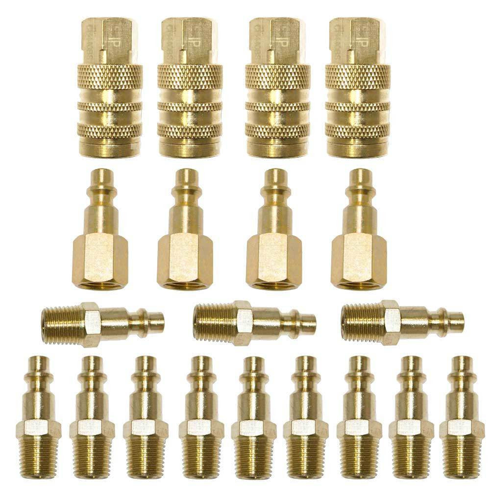 (20) 1/4" NPT Brass Snap Fitting Coupler Quick Air Disconnect Connect Set Connector Kit - tool