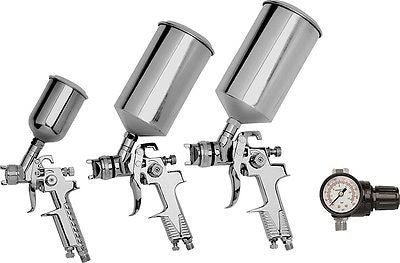 4 Piece HVLP Air Powered Gravity Feed Fed and Pot Spray Gun Paint Sprayer Set - tool