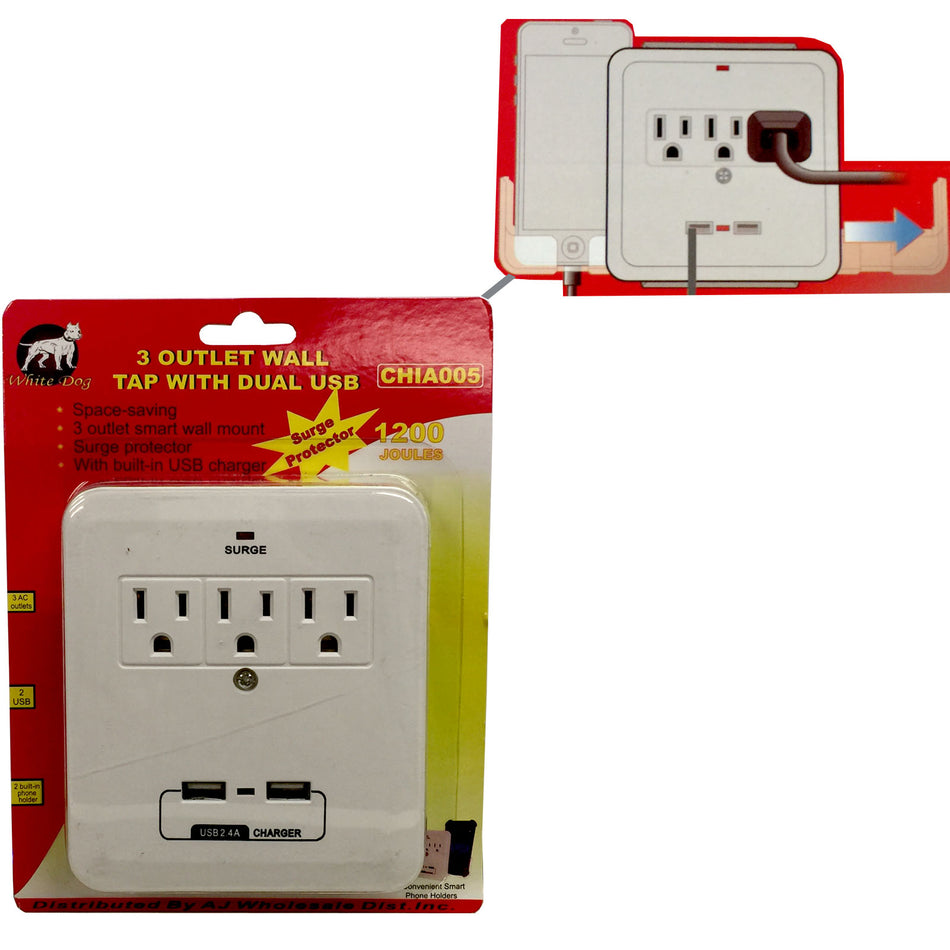 Outlet Wall Plug Tap Adapter with Dual USB Ports Surge Protector Adaptor