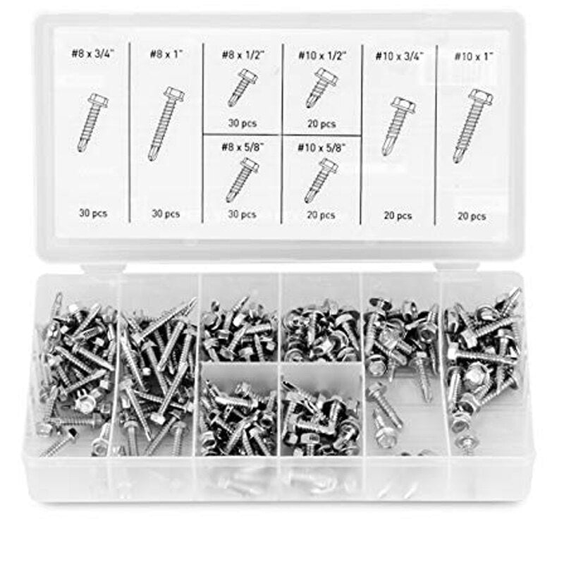 200pc Hex Head Self Drilling Tapping Screw Assortment