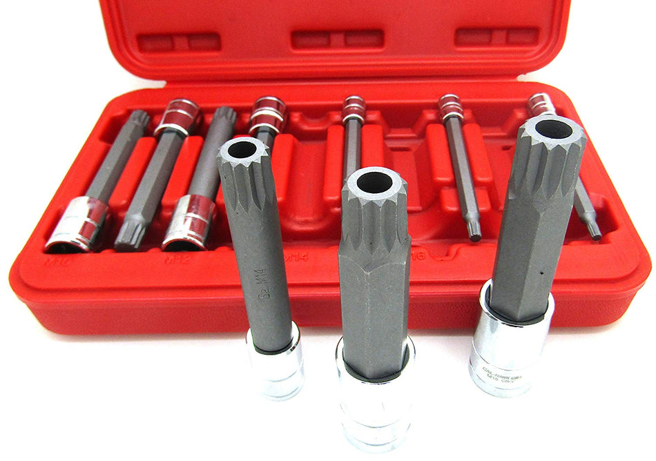 10 PC Long Spline XZN Triple Square Socket Bit Set TamperProof - tool