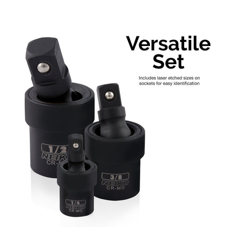 3 PC Black Impact Universal Socket Wobble Flex Drive Wobbler Set - tool